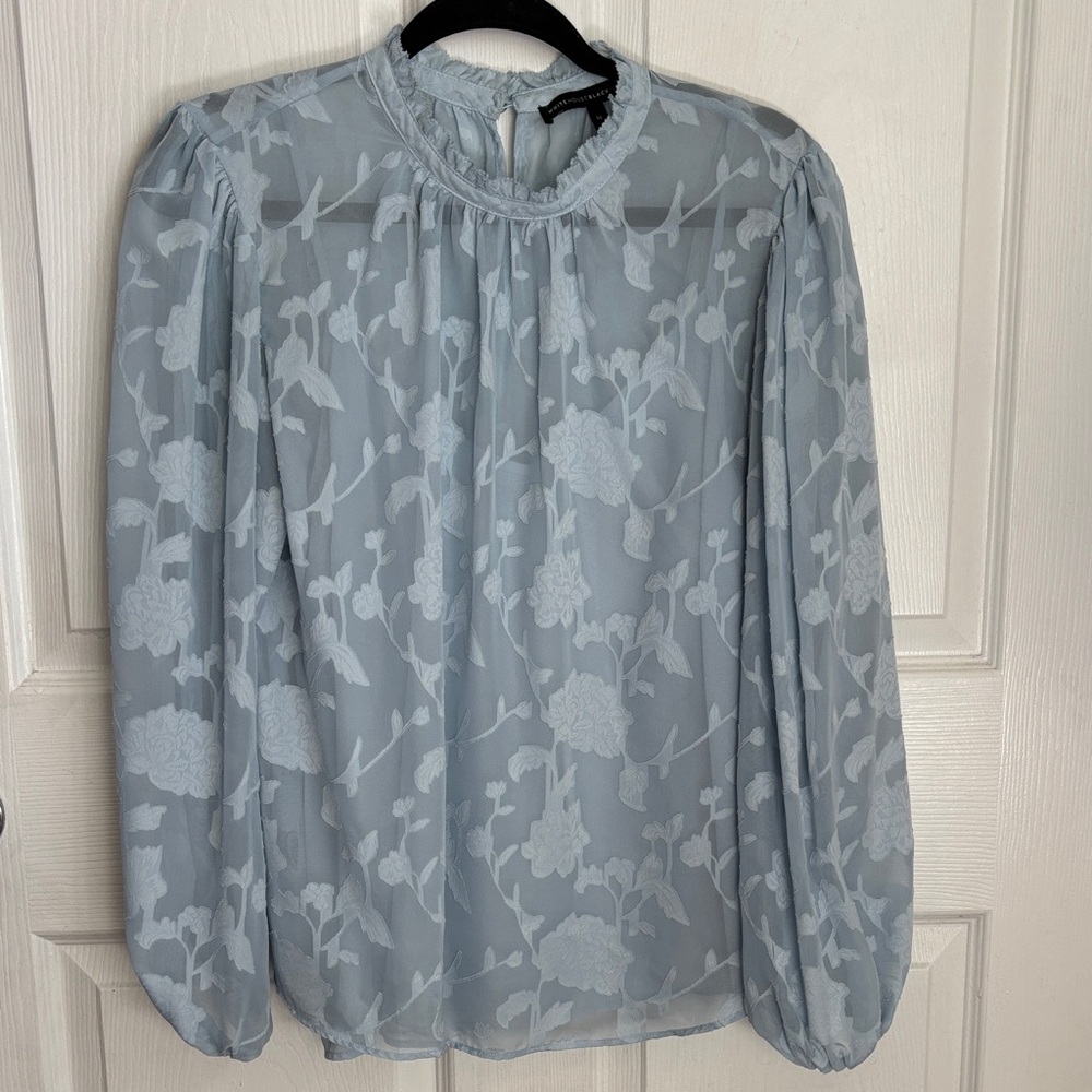 White House Black Market Light Blue Floral Sheer Blouse with Tank Size Medium